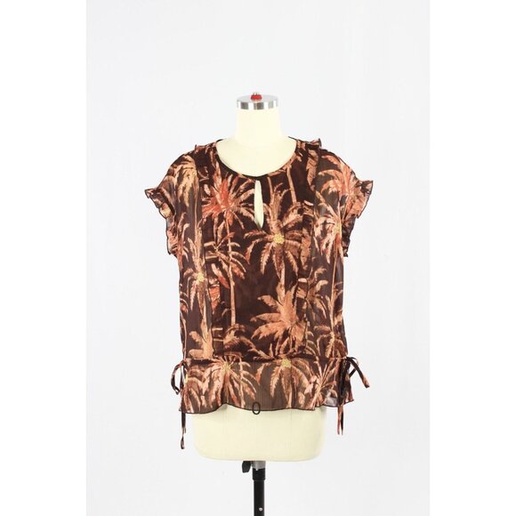 SCOTCH & SODA Fading Roads Brown Pink Tropical Print Chiffon Blouse, Size XS - Picture 1 of 14
